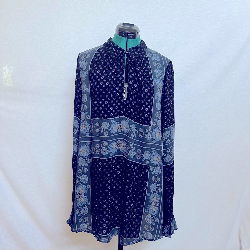 Free People Navy & Light Blue Floral Patchwork Tunic